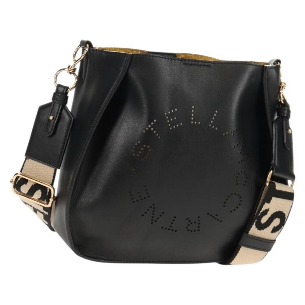 Authentic Stella MacCartney Shoulder Bag polyester Black Gold 700073